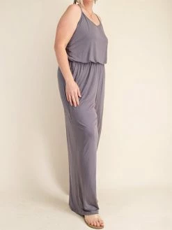 Sydney So Sweet Women's Clothing Women's Plus Size Sleeveless Criss Cross Crepe Jumpsuit Charcoal Or Black