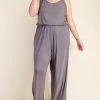 Sydney So Sweet Women's Clothing Women's Plus Size Sleeveless Criss Cross Crepe Jumpsuit Charcoal Or Black