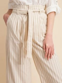 Sydney So Sweet Women's Clothing Women's Stripe Belted Wide Leg Coulotte Pants Natural