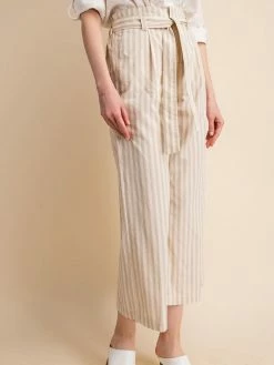 Sydney So Sweet Women's Clothing Women's Stripe Belted Wide Leg Coulotte Pants Natural