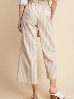 Sydney So Sweet Women's Clothing Women's Stripe Belted Wide Leg Coulotte Pants Natural