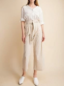 Sydney So Sweet Women's Clothing Women's Stripe Belted Wide Leg Coulotte Pants Natural