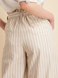 Sydney So Sweet Women's Clothing Women's Stripe Belted Wide Leg Coulotte Pants Natural