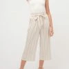 Sydney So Sweet Women's Stripe High Waist Tie Front Cropped Length Pants Ivory