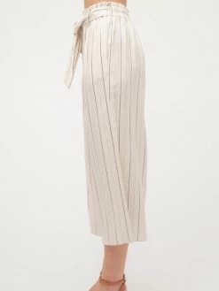 Sydney So Sweet Women's Stripe High Waist Tie Front Cropped Length Pants Ivory 9 Sydney So Sweet Women's Stripe High Waist Tie Front Cropped Length Pants Ivory
