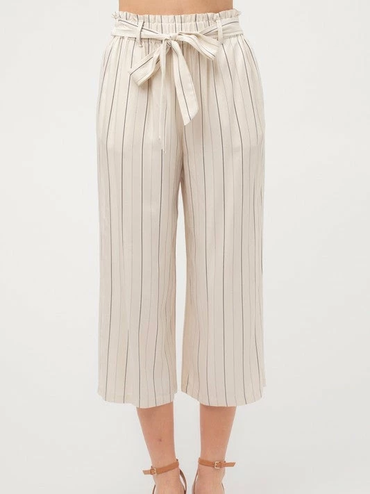 Sydney So Sweet Women's Stripe High Waist Tie Front Cropped Length Pants Ivory 2 Sydney So Sweet Women's Stripe High Waist Tie Front Cropped Length Pants Ivory