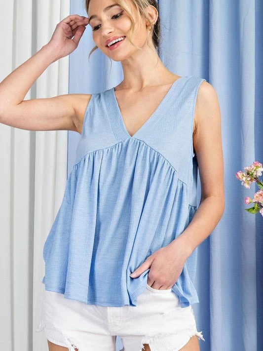 Sydney So Sweet Women's V-Neck Baby Doll Tank Top Periwinkle 1 Sydney So Sweet Women's V-Neck Baby Doll Tank Top Periwinkle