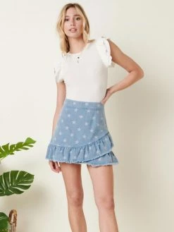 Sydney So Sweet Ruffle Short Sleeve Ribbed Women's Bodysuit + Multiple Colors