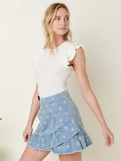 Sydney So Sweet Ruffle Short Sleeve Ribbed Women's Bodysuit + Multiple Colors