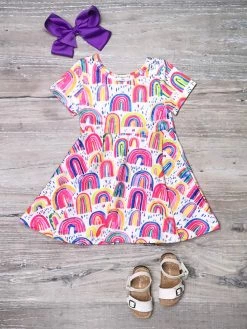 Sydney So Sweet New Arrivals World Full Of Rainbows Pink Speckled Girls Skater Dress