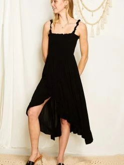 Sydney So Sweet Women's Clothing Wrap Skirt Smocked Ruffle Strap Women's Midi Dress Black 8 Sydney So Sweet Women's Clothing Wrap Skirt Smocked Ruffle Strap Women's Midi Dress Black