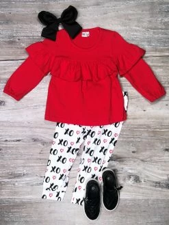 Sydney So Sweet 2 Piece Pants Outfits XOXO Y'all Red Ruffle Girls Outfit