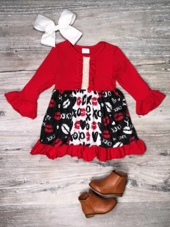Sydney So Sweet You Are Loved XOXO Red Ruffle Girls Dress