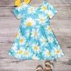 Sydney So Sweet New Arrivals You Are My Sunshine Daisy Blue Watercolor Girls Skater Dress