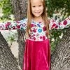 Sydney So Sweet Burgundy Rose Floral Velvet Long Sleeve Girls Skater Dress