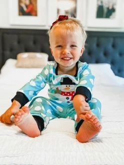 Sydney So Sweet Loungewear, Joggers, & PJ's Frosty Blue Snowman Polka Dot & Stripe Girls Winter Pajamas