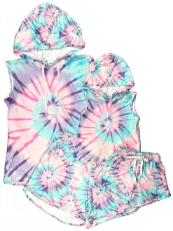 Sydney So Sweet Mommy And Me - Pink & Purple Swirl Tie Dye Hooded Shorts Matching Outfit Shorts & Capri Outfits