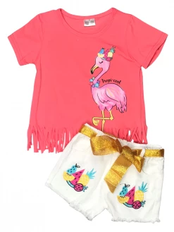 Sydney So Sweet Shorts & Capri Outfits Tropi-Cool Flamingo Fruit Fringe White Denim Girls Shorts Outfit