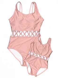Sydney So Sweet Mommy And Me - Blush Pink Criss Cross One Piece Matching Bathing Suit Mommy & Me & Family Swim